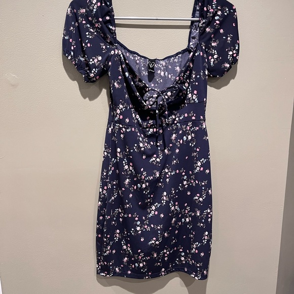 Windsor Navy Blue Floral Mini Dress Puff Sleeve Bodycon Formal Spring - Picture 6 of 13